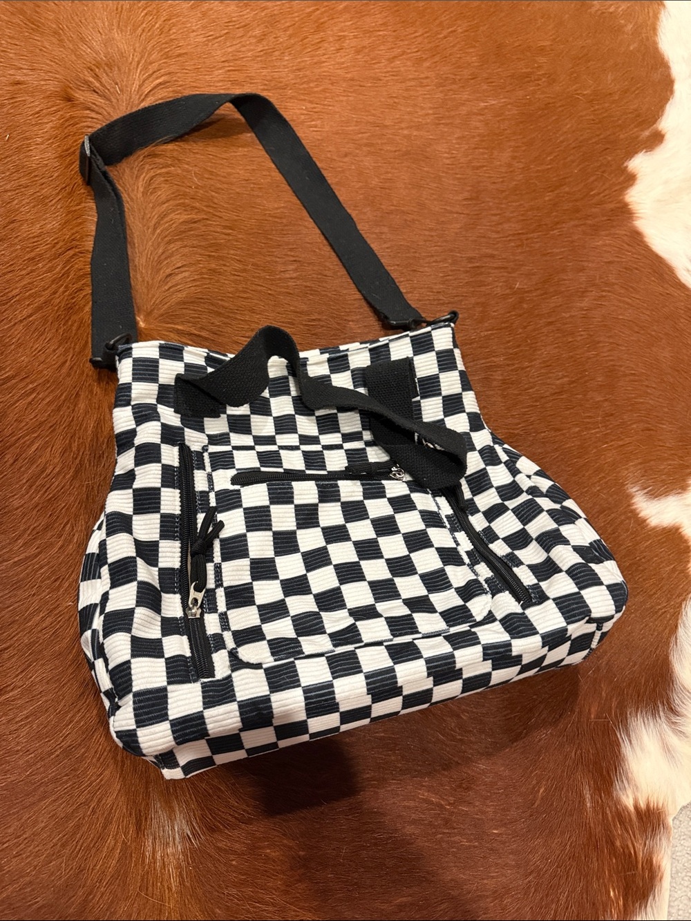 Black & White Checkered Crossbody Tote - Unbranded